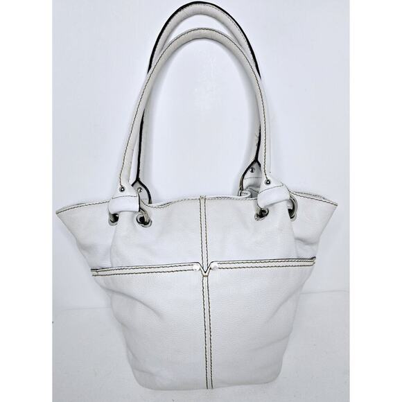 TIGNANELLO White Soft Pebble Leather Shoulder Bag Handbag Multi-pocket - Picture 3 of 14